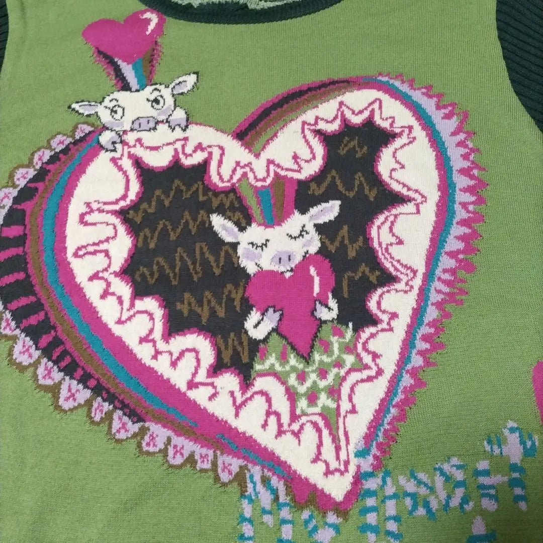 Alberobello New unused heart and animal illustration short sleeve knit | アルベロベロ　新品未使用 ハートと動物のイラストの半袖ニット