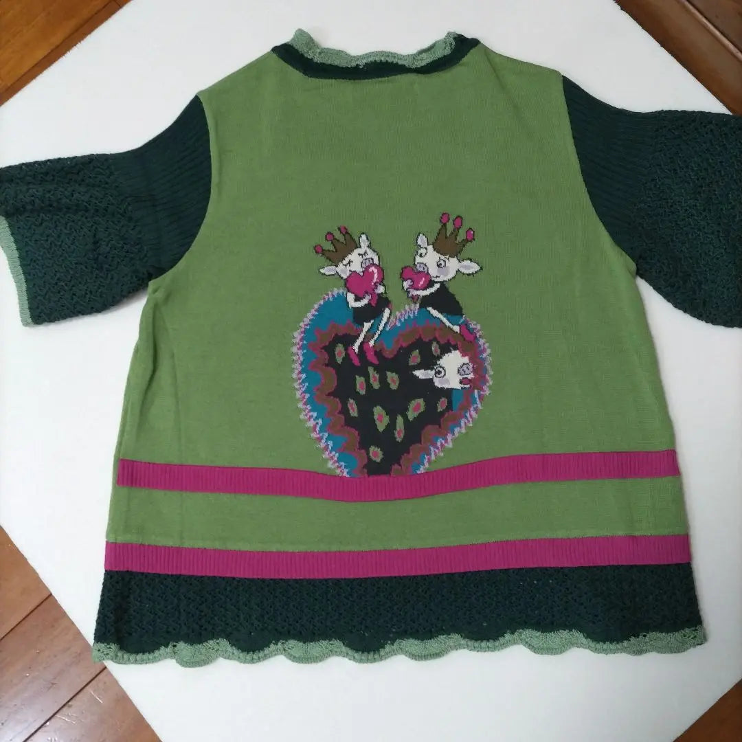 Alberobello New unused heart and animal illustration short sleeve knit | アルベロベロ　新品未使用 ハートと動物のイラストの半袖ニット