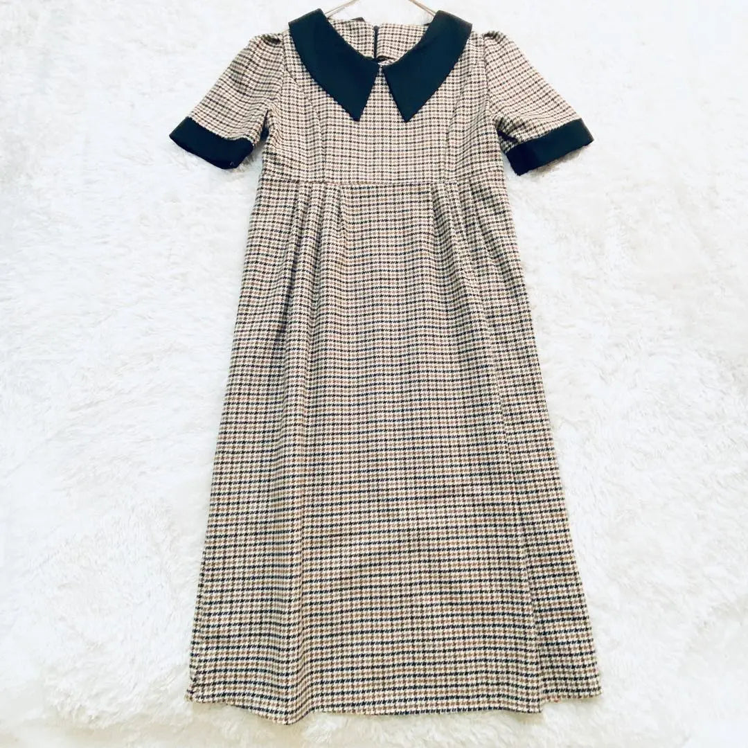 [GRL] Grail ♡ Houndstooth Checkered Pattern Short Sleeve Dress Long Length Pin Tuck