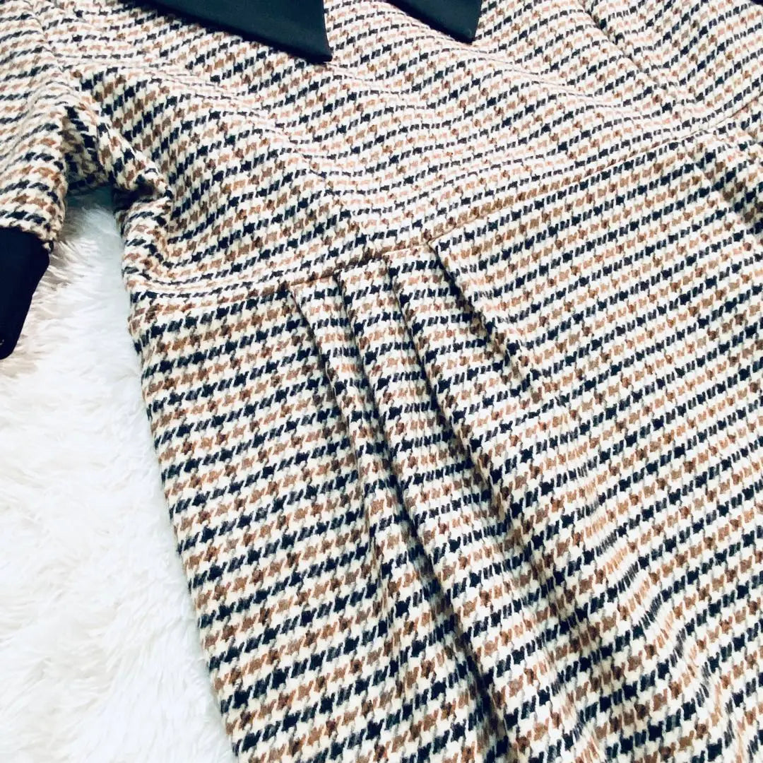 [GRL] Grail ♡ Houndstooth Checkered Pattern Short Sleeve Dress Long Length Pin Tuck