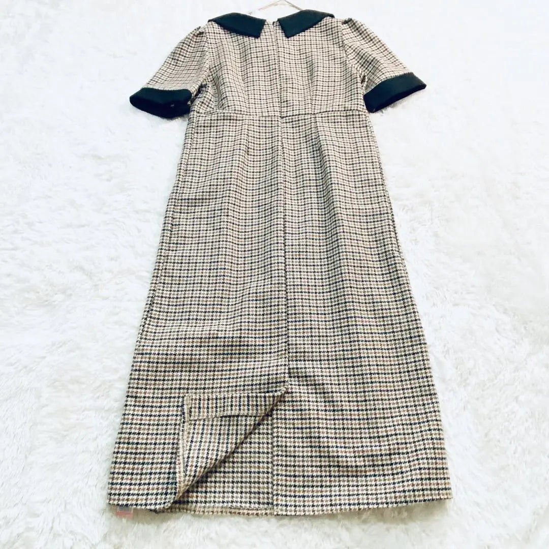 [GRL] Grail ♡ Houndstooth Checkered Pattern Short Sleeve Dress Long Length Pin Tuck