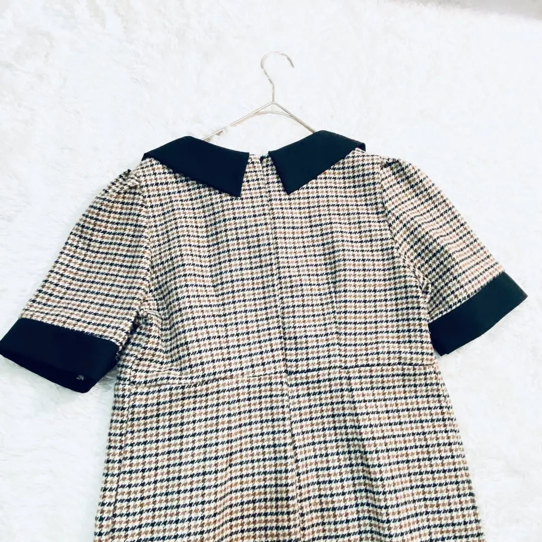 [GRL] Grail ♡ Houndstooth Checkered Pattern Short Sleeve Dress Long Length Pin Tuck