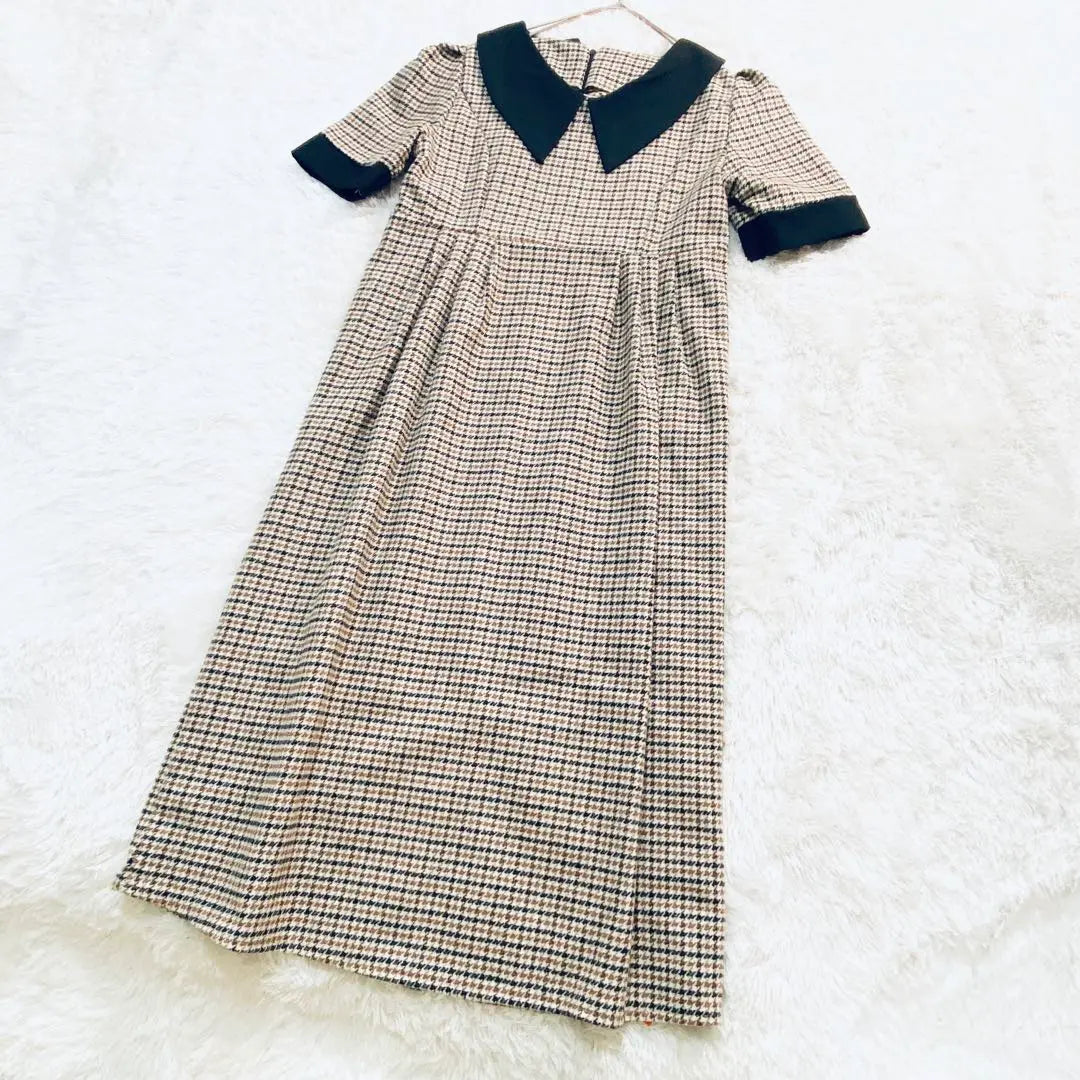 [GRL] Grail ♡ Houndstooth Checkered Pattern Short Sleeve Dress Long Length Pin Tuck