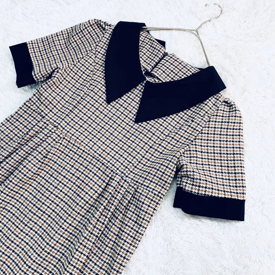 [GRL] Grail ♡ Houndstooth Checkered Pattern Short Sleeve Dress Long Length Pin Tuck