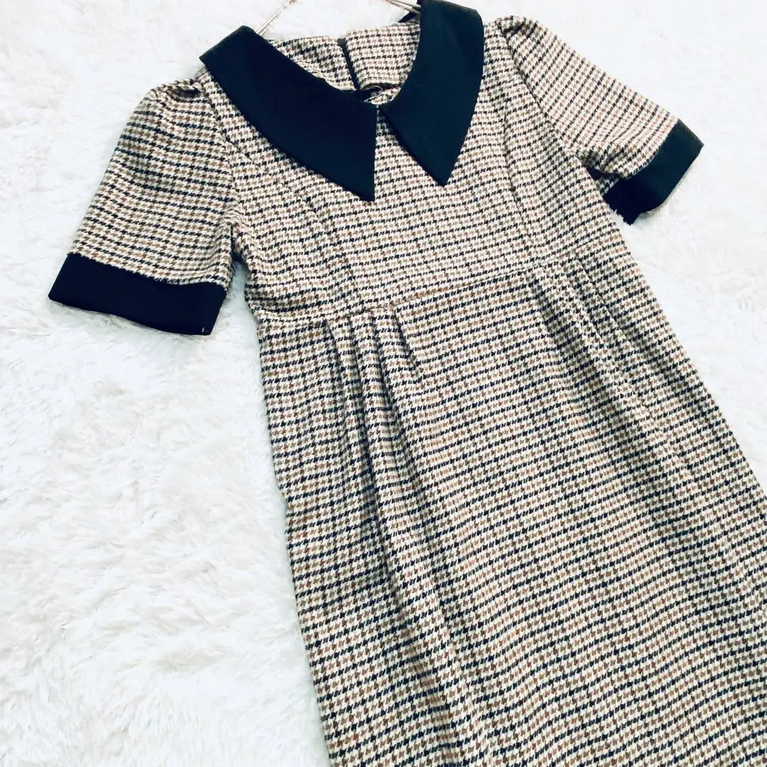 [GRL] Grail ♡ Houndstooth Checkered Pattern Short Sleeve Dress Long Length Pin Tuck