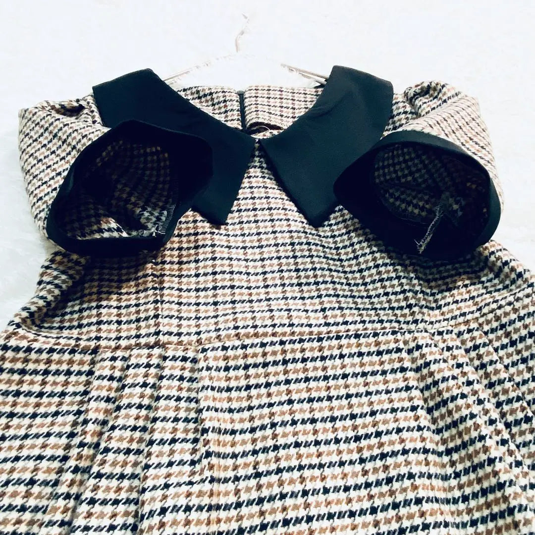 [GRL] Grail ♡ Houndstooth Checkered Pattern Short Sleeve Dress Long Length Pin Tuck