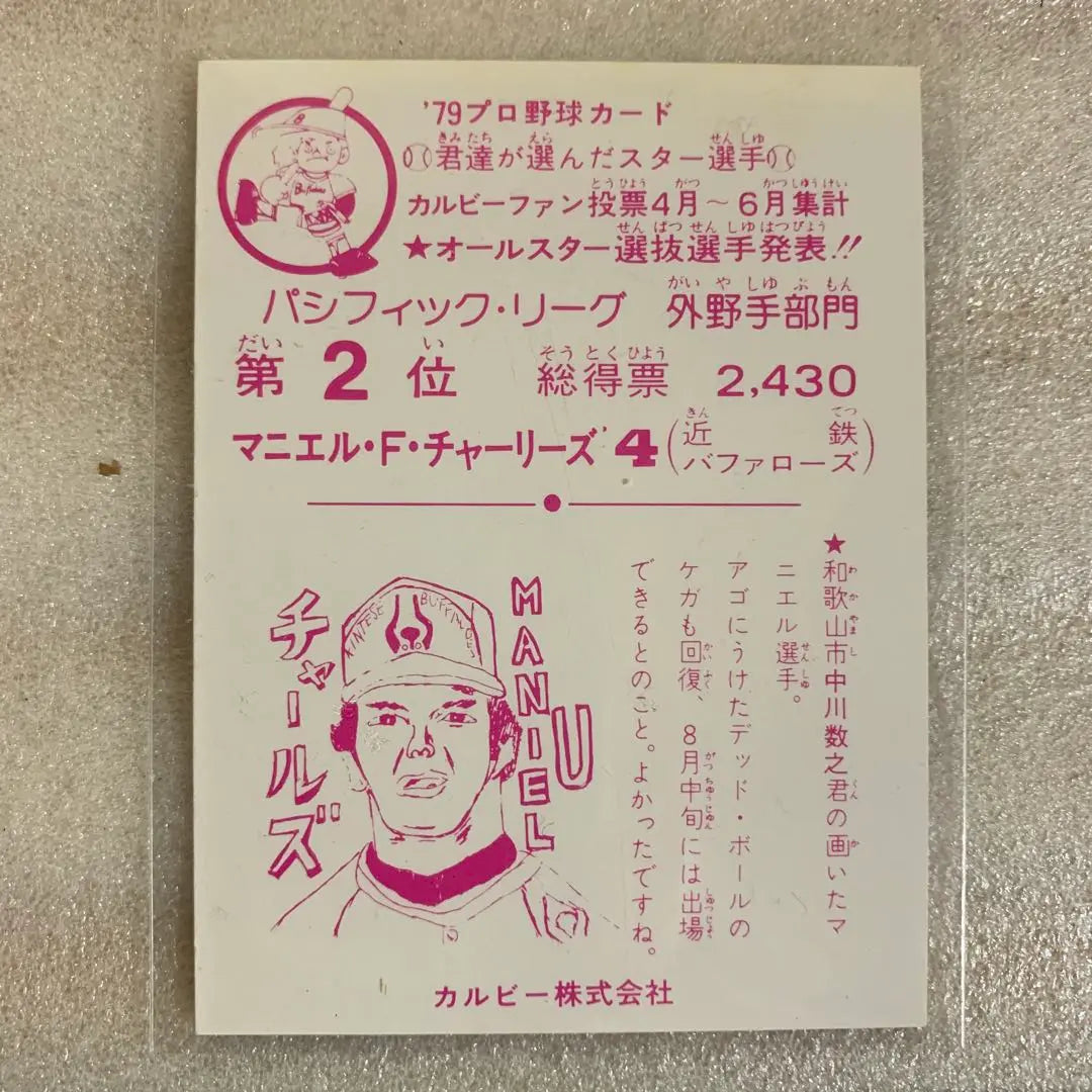 Calbee Pro Baseball Card 1979 Kintetsu Buffaloes Maniel F. Charlie's