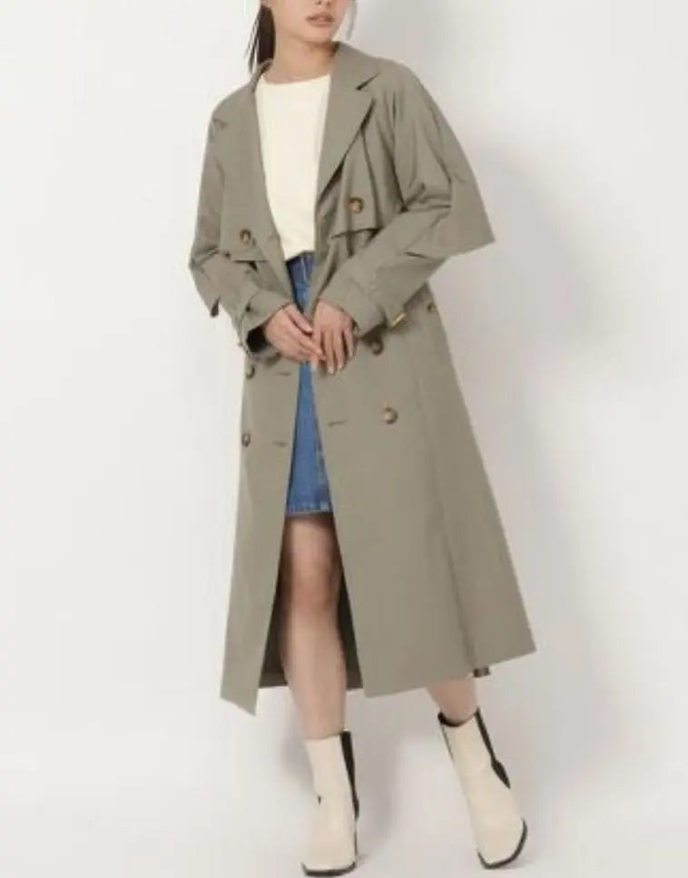 New Ladyazel REDYAZEL Khaki Back Ruffle Cape Trench Coat S