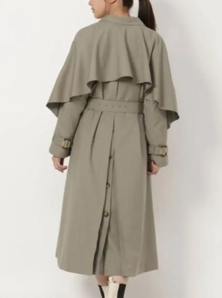 New Ladyazel REDYAZEL Khaki Back Ruffle Cape Trench Coat S