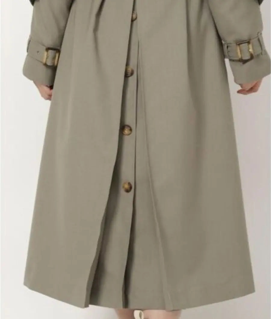 New Ladyazel REDYAZEL Khaki Back Ruffle Cape Trench Coat S