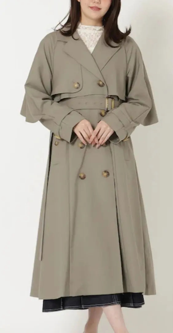 New Ladyazel REDYAZEL Khaki Back Ruffle Cape Trench Coat S