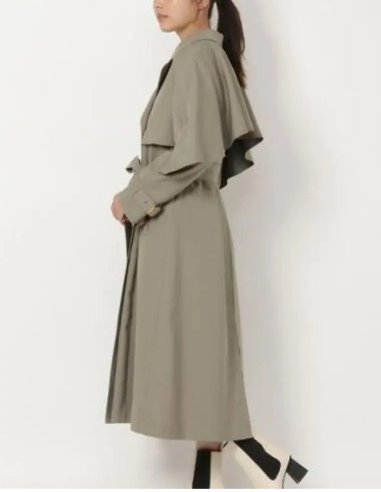 New Ladyazel REDYAZEL Khaki Back Ruffle Cape Trench Coat S