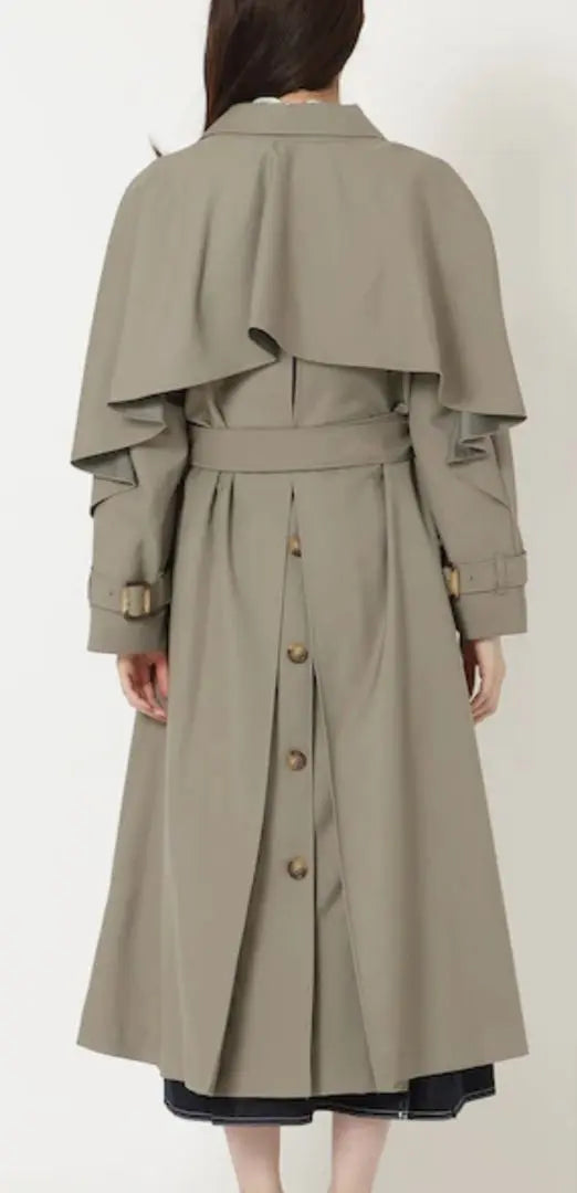 New Ladyazel REDYAZEL Khaki Back Ruffle Cape Trench Coat S