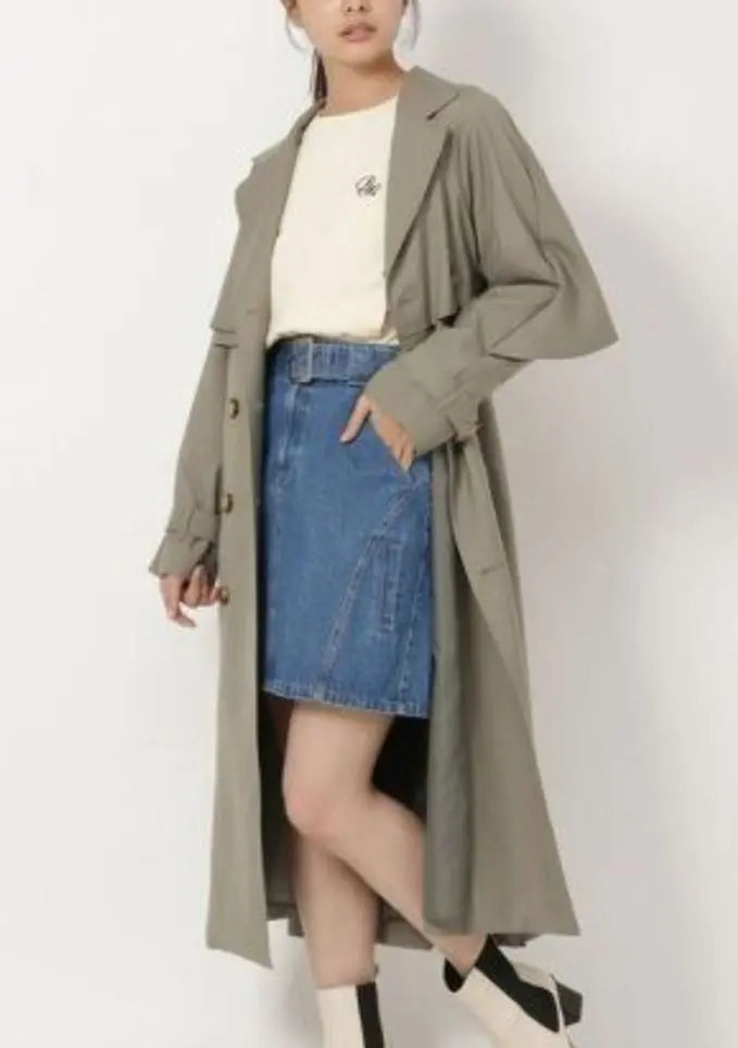 New Ladyazel REDYAZEL Khaki Back Ruffle Cape Trench Coat S