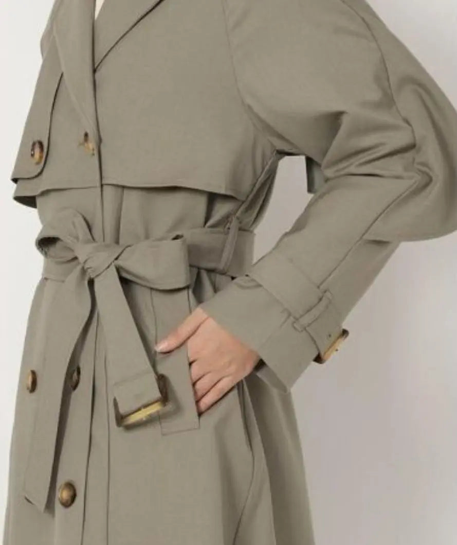 New Ladyazel REDYAZEL Khaki Back Ruffle Cape Trench Coat S