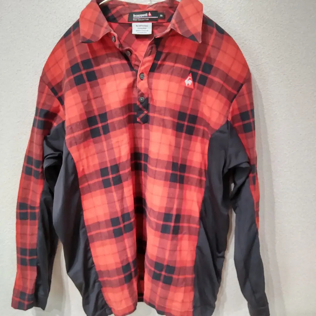 ☆Super Good Condition☆ Le Coq Sportif Golf Wear Long Sleeve Red x Black Check Men's LL