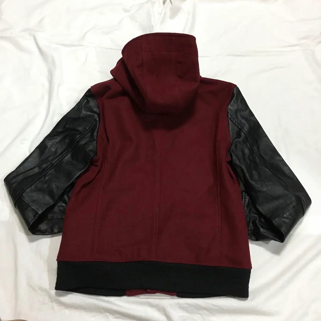 [Used clothing for unique clothing] Hooded stadium jacket, outerwear, horn x black, goat leather, real leather