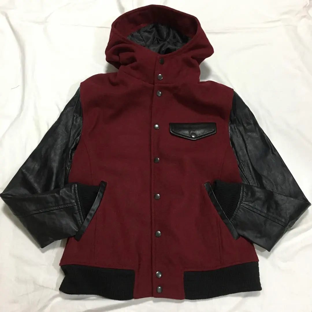 [Used clothing for unique clothing] Hooded stadium jacket, outerwear, horn x black, goat leather, real leather