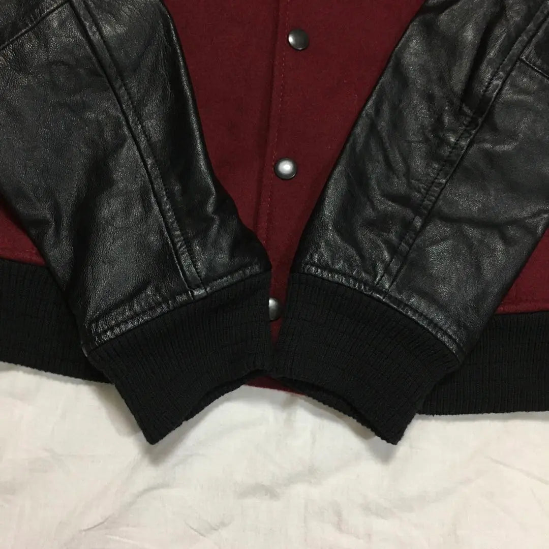 [Used clothing for unique clothing] Hooded stadium jacket, outerwear, horn x black, goat leather, real leather