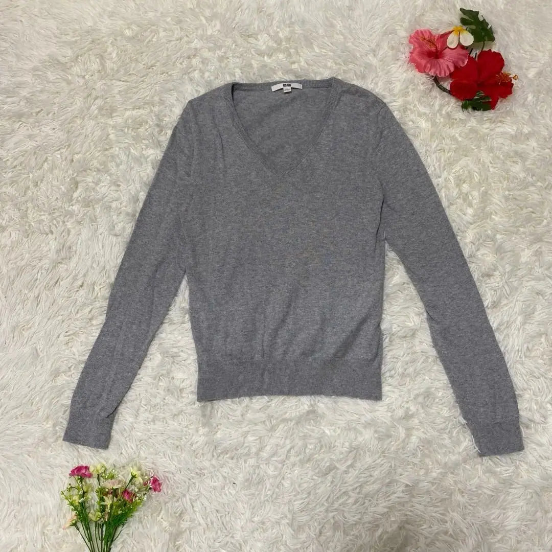 [UNIQLO] Cotton Cashmere V-Neck Sweater [S] Gray Thin Fabric