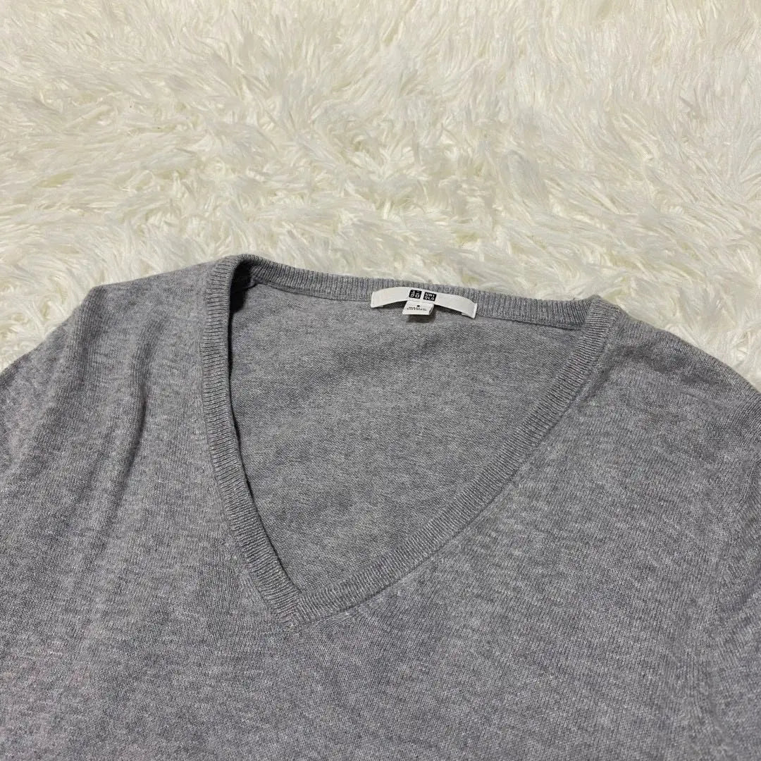 [UNIQLO] Suéter de algodón y cachemira con cuello en V [S] Tejido fino gris