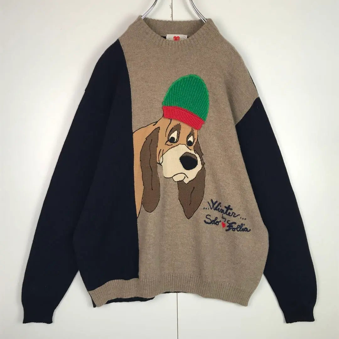 [Retro feel ◎] SOLO FOLLIA dog pattern knit sweater H1408