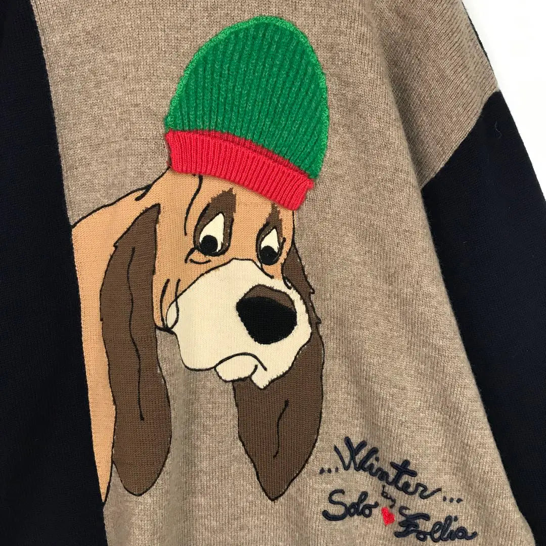 [Retro feel ◎] SOLO FOLLIA dog pattern knit sweater H1408