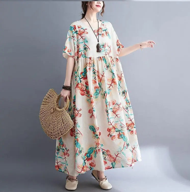 Large size for women, spring, summer, long dress, new, short sleeves, autumn, maternity