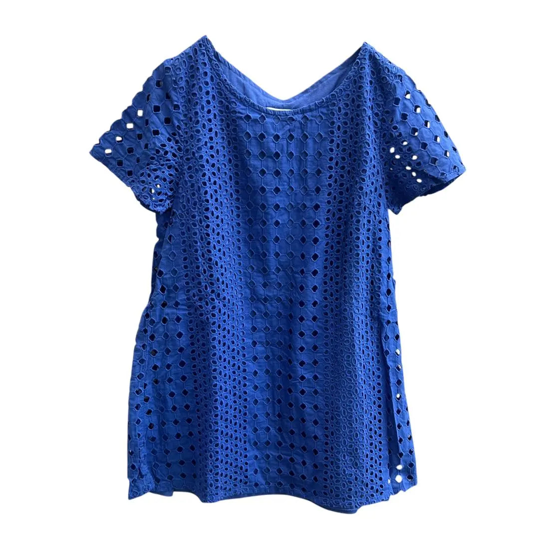 0582 On Love Off Openwork Short Sleeve Tunic T-shirt M Back Opening All Lace