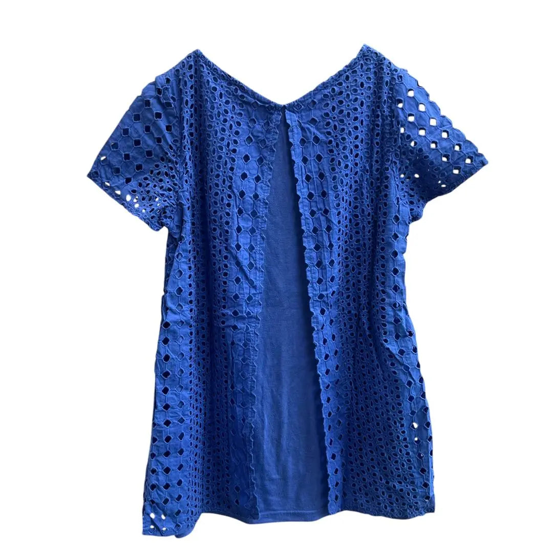 0582 On Love Off Openwork Short Sleeve Tunic T-shirt M Back Opening All Lace