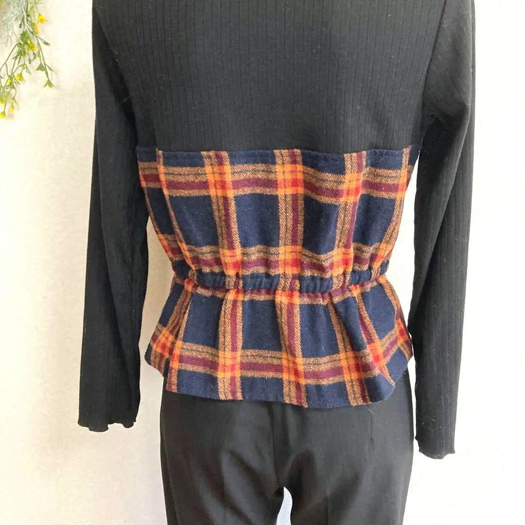 Hudson Honey ◇Long-sleeved pullover [L] Elastic back, decorative button, belt, rib, wool