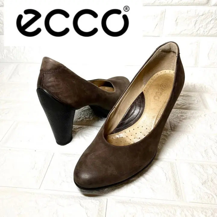 [Good condition] eco brown, large size, chunky heel, leather pumps