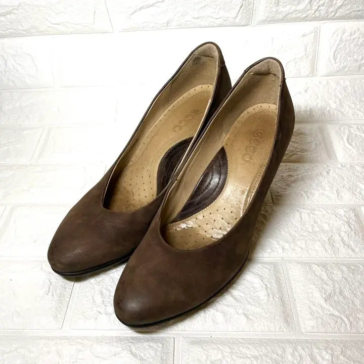 [Good condition] eco brown, large size, chunky heel, leather pumps