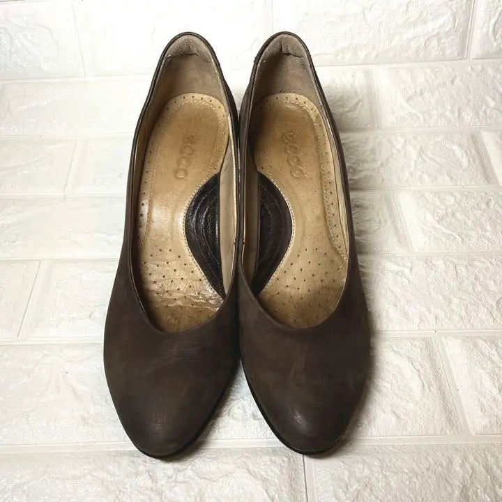 [Good condition] eco brown, large size, chunky heel, leather pumps