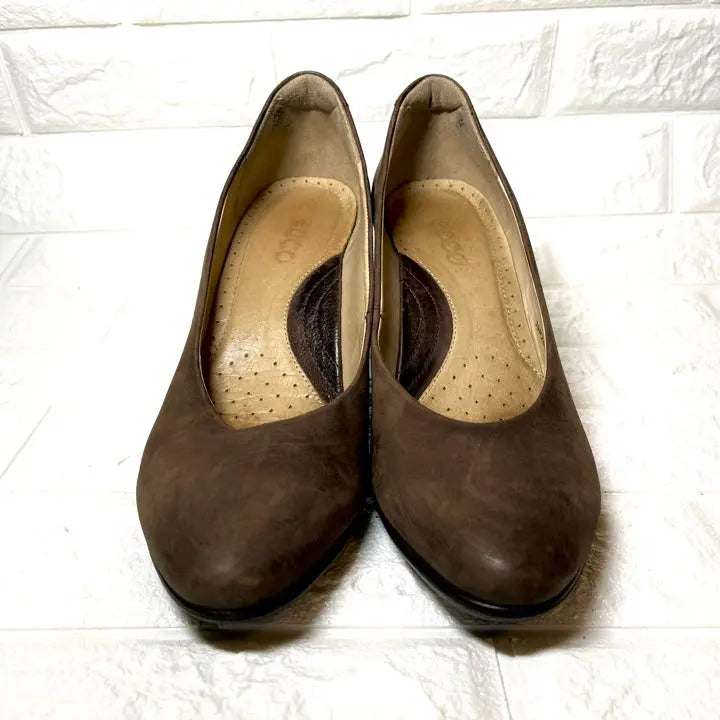 [Good condition] eco brown, large size, chunky heel, leather pumps