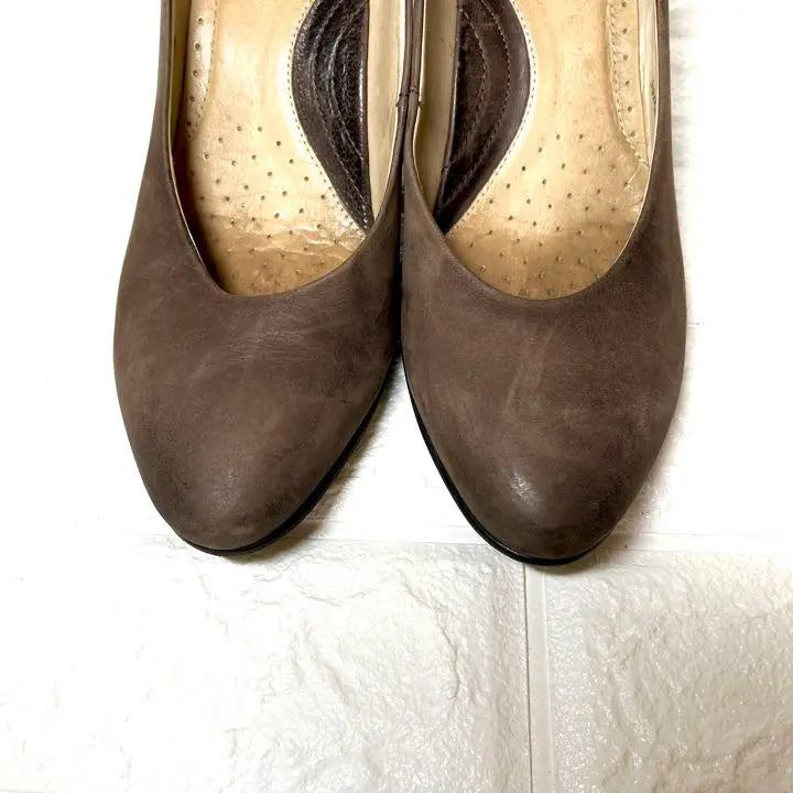 [Good condition] eco brown, large size, chunky heel, leather pumps