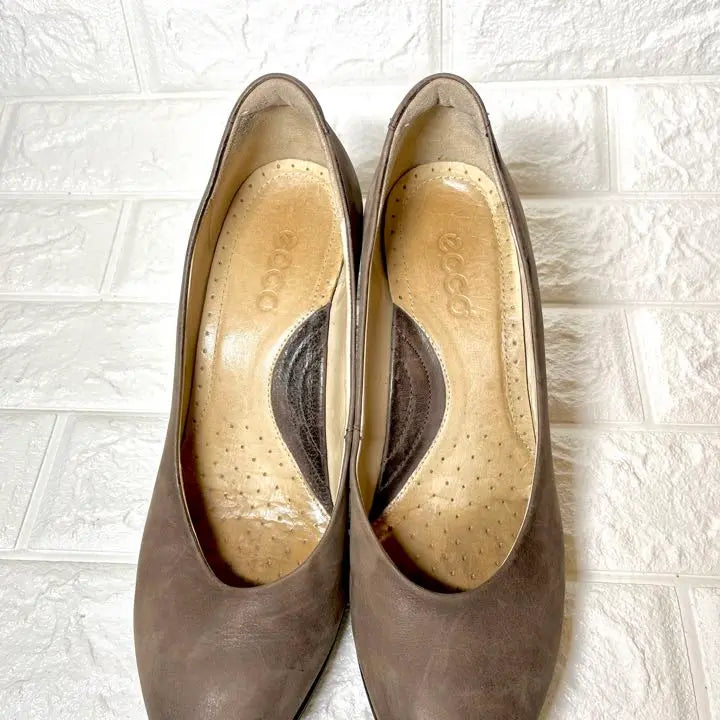 [Good condition] eco brown, large size, chunky heel, leather pumps