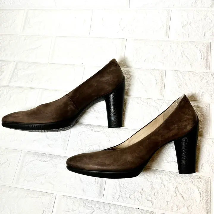 [Good condition] eco brown, large size, chunky heel, leather pumps