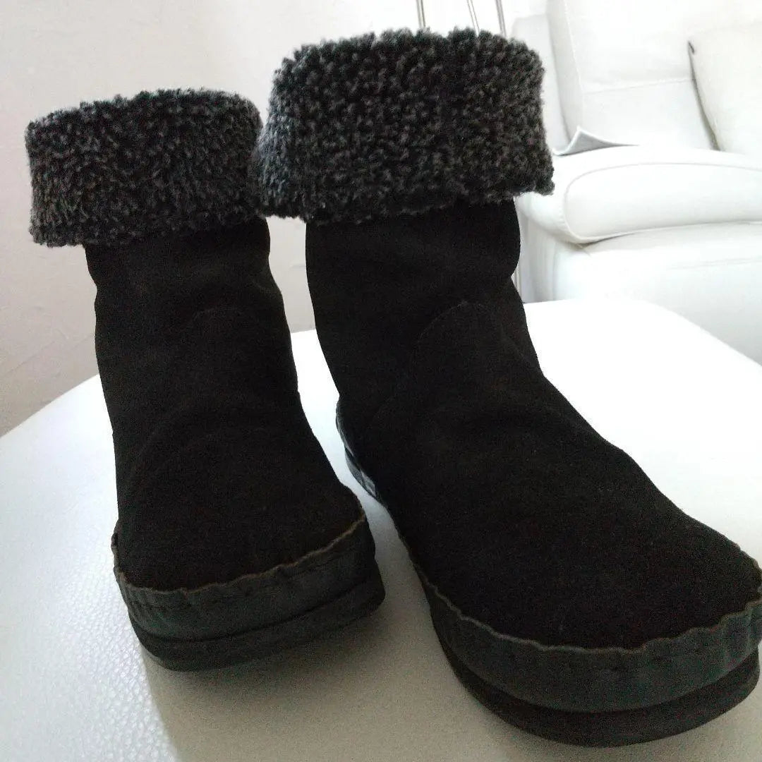 KEYUCA Black Genuine Leather Boa Boots Suede Short Boots