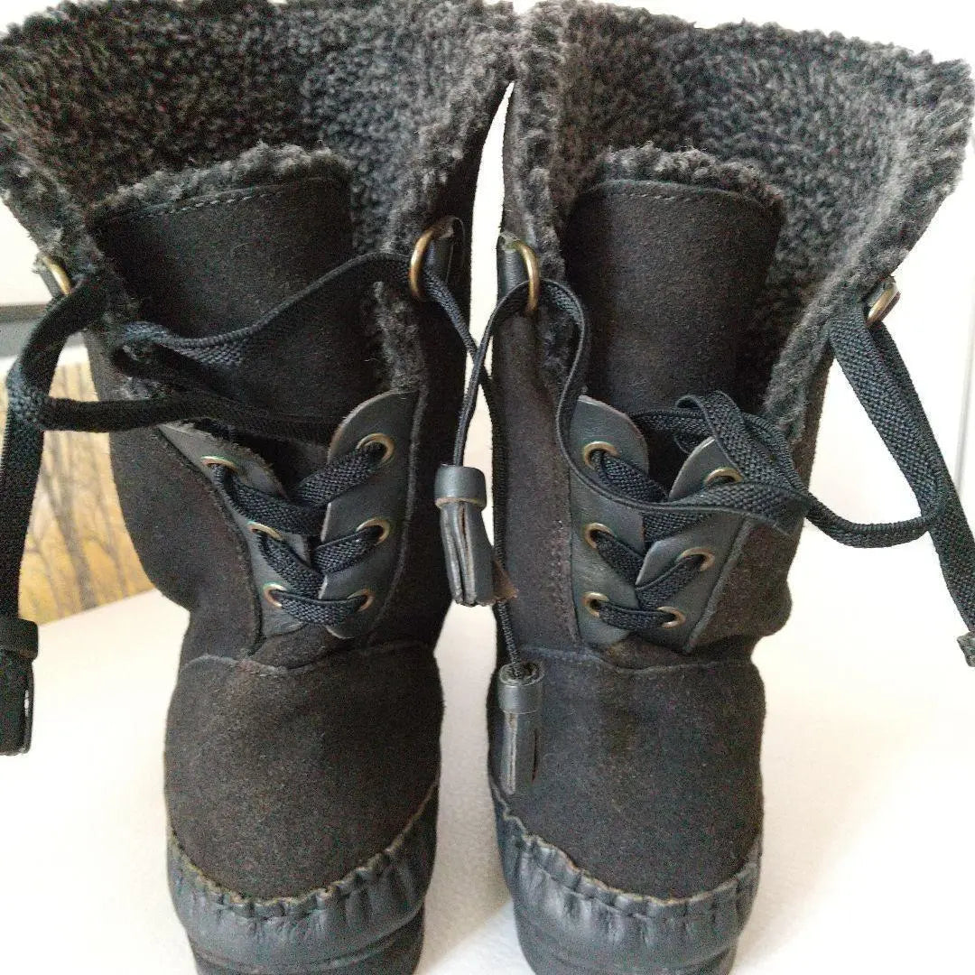 KEYUCA Black Genuine Leather Boa Boots Suede Short Boots