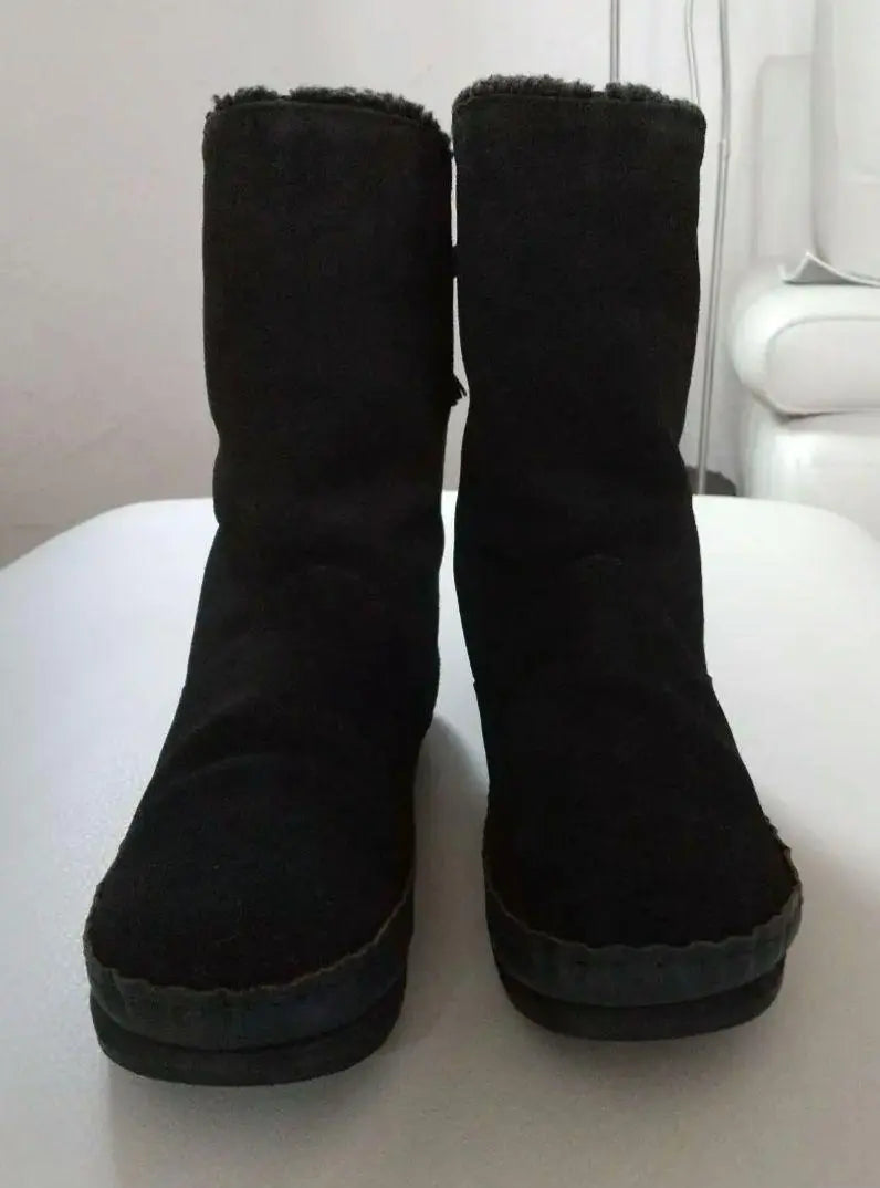 KEYUCA Black Genuine Leather Boa Boots Suede Short Boots