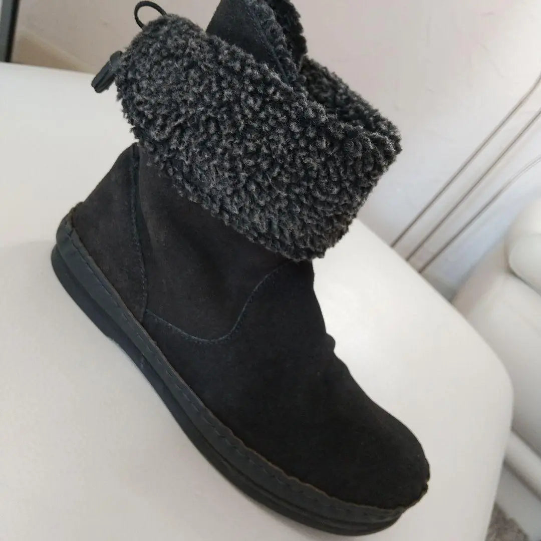 KEYUCA Black Genuine Leather Boa Boots Suede Short Boots