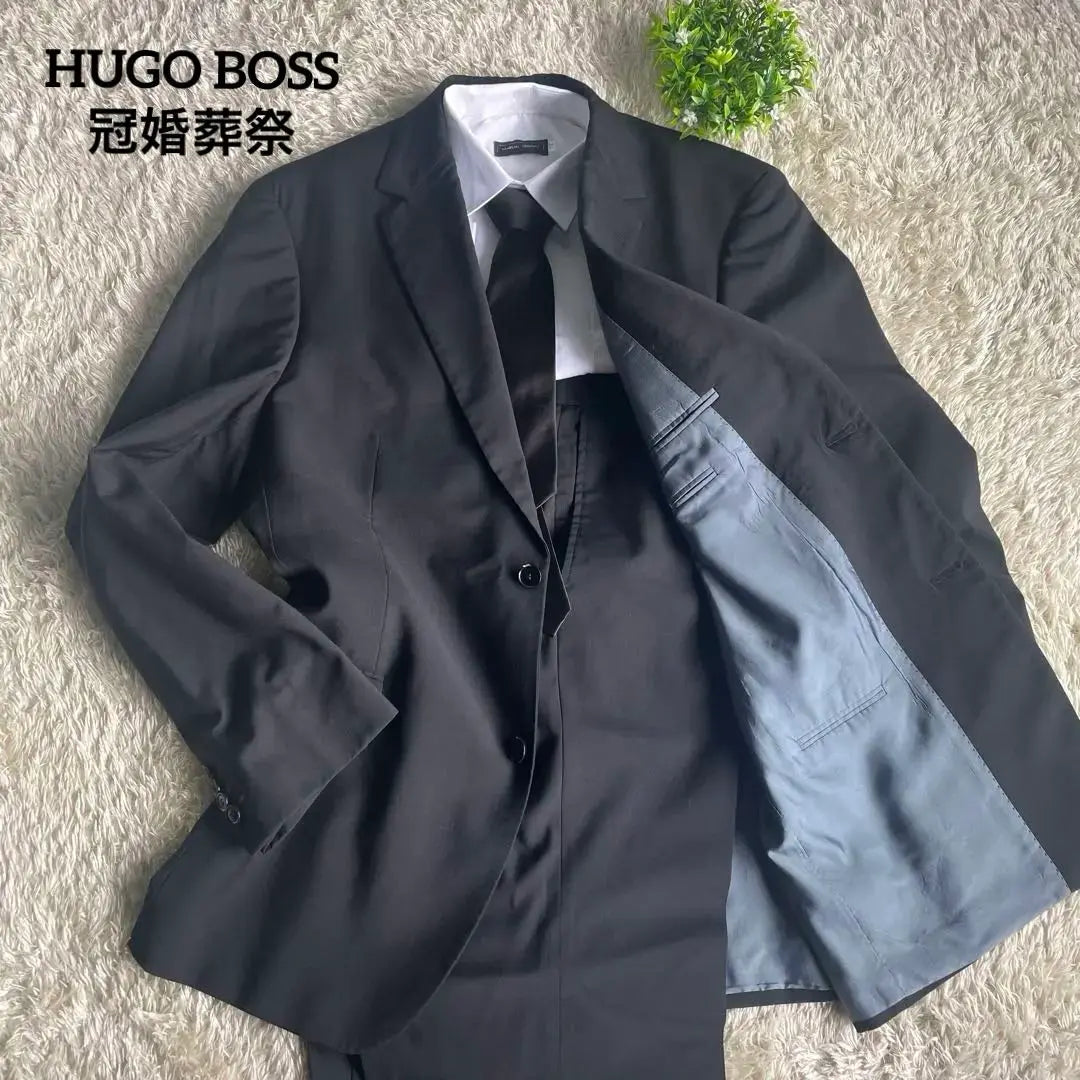 [Productos hermosos] Ceremonia de configuración del traje negro Huugobos para hombre 2XL | 【美品】ヒューゴボス ブラックスーツ セットアップ 冠婚葬祭 メンズ 2XL