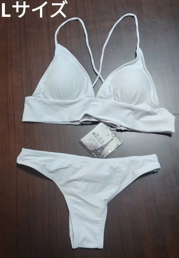 ✨Women's Swimsuit 2-piece set, Triangle Bikini, White, L size, Non-wire