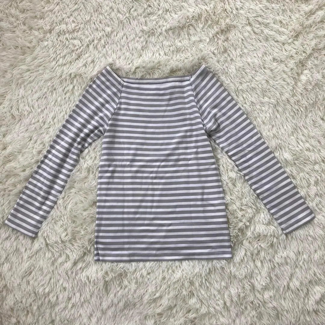 ▽Ballsey▽Long sleeve cut and sew S gray border boat neck