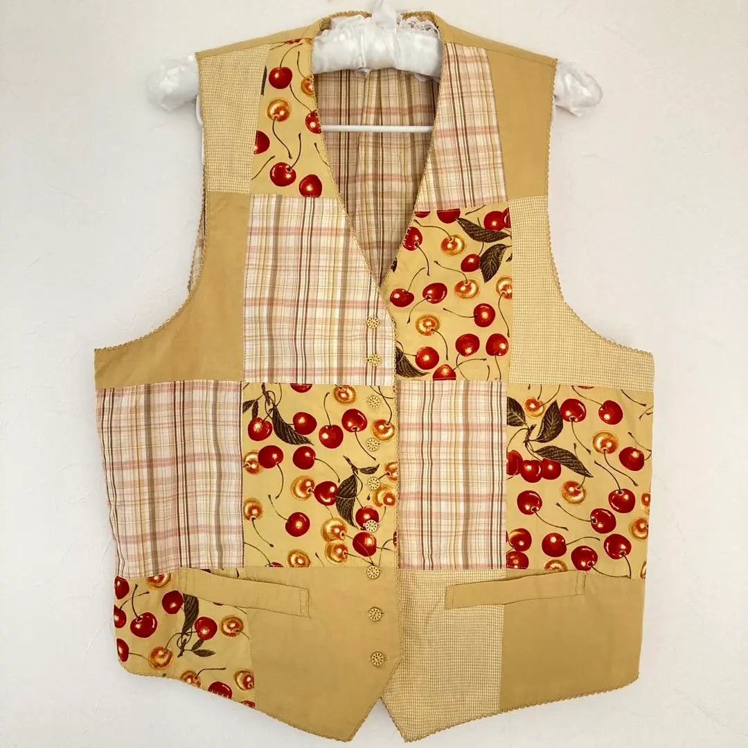 Pink House Cherry Pattern Cherry Pattern Patchwork Vest