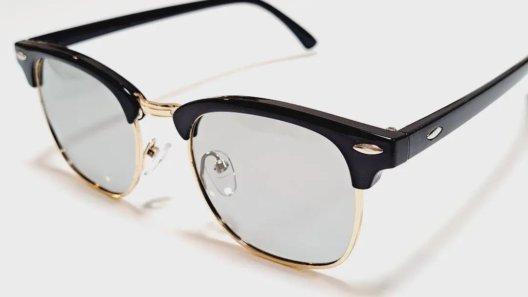 [Unused] Dimmable sunglasses, Black x Gold, Clubmaster type, Brand new