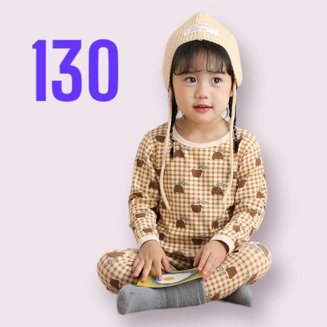 ♥ ️ Korean children's clothing ♥ ️ Pajamas Children's Kuma Check Pattern Children's Clothing Girls Cute