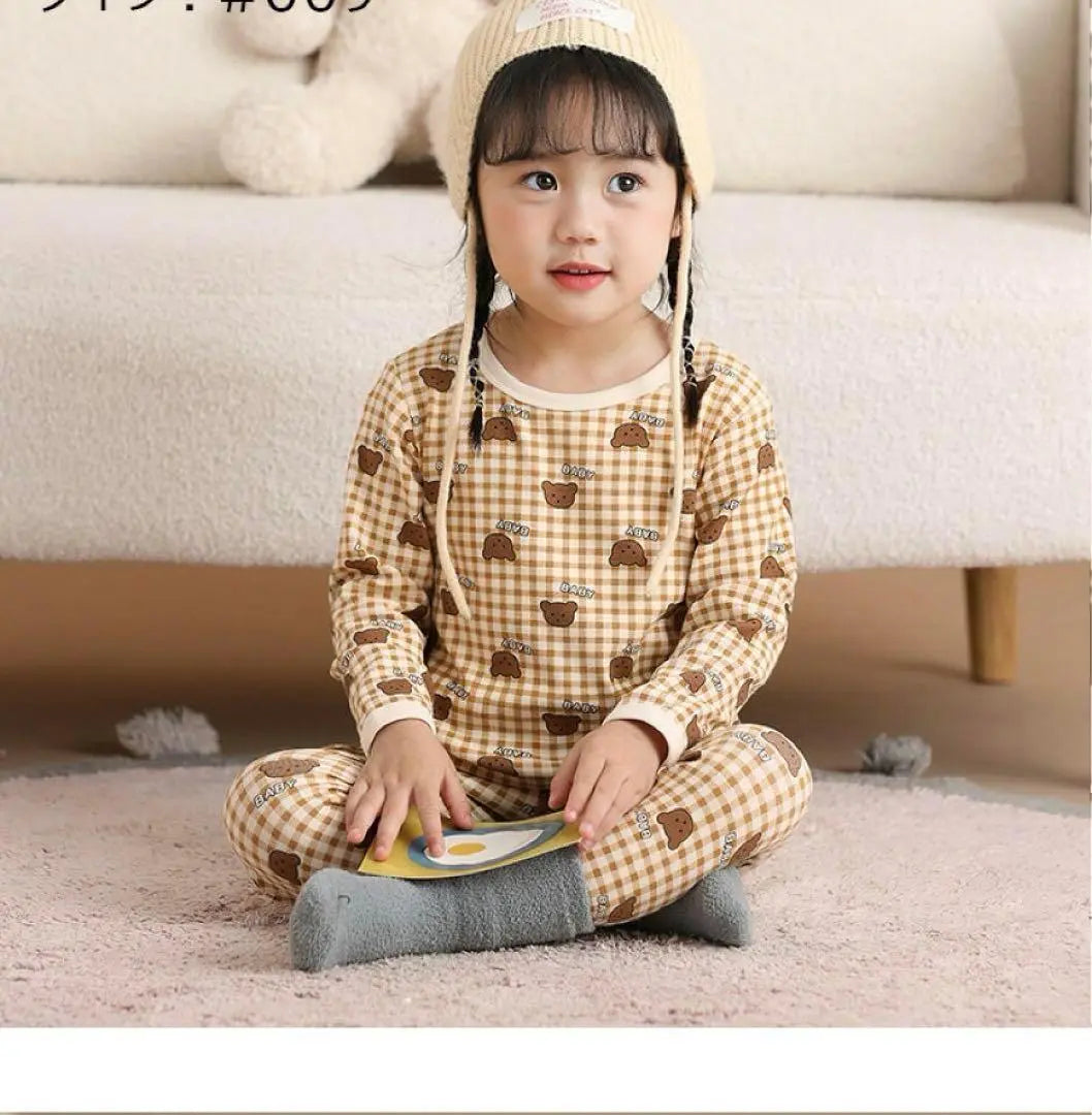 ♥ ️ Ropa infantil coreana ♥ ️ Pijamas Patrón de cuadros Kuma para niños Ropa infantil Niñas lindas | ♥️韓国子供服♥️ パジャマ 子供 くま チェック柄 子供服 女の子 かわいい