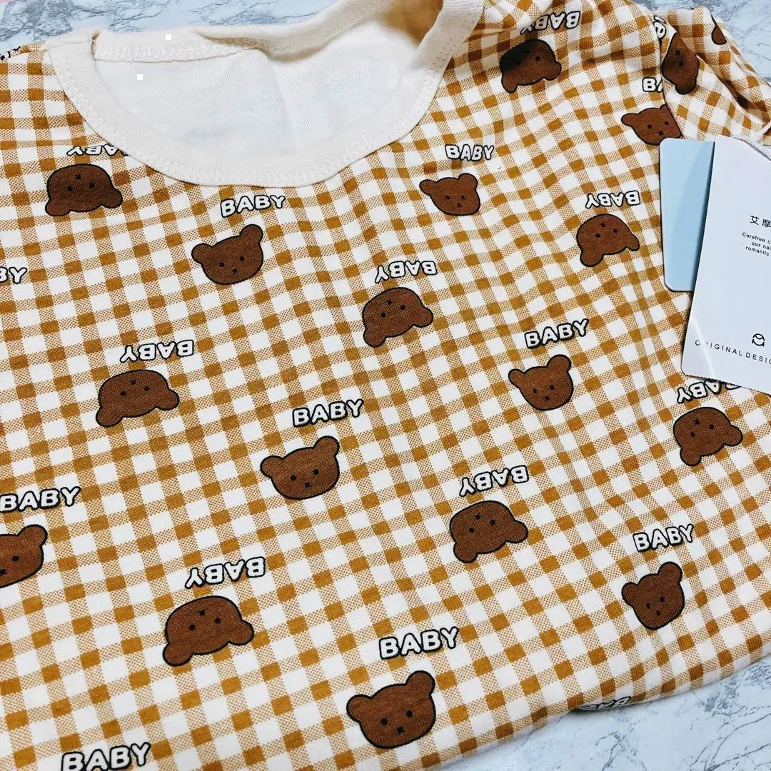 ♥ ️ Ropa infantil coreana ♥ ️ Pijamas Patrón de cuadros Kuma para niños Ropa infantil Niñas lindas | ♥️韓国子供服♥️ パジャマ 子供 くま チェック柄 子供服 女の子 かわいい